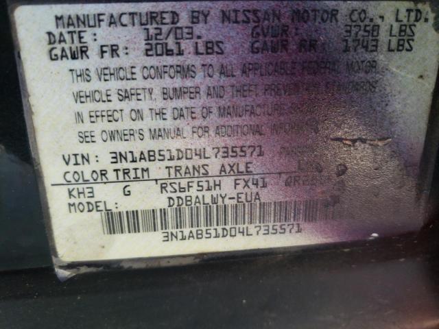 Photo 10 from auction – 2004 NISSAN SENTRA SE- with VIN 3N1AB51D04L735571