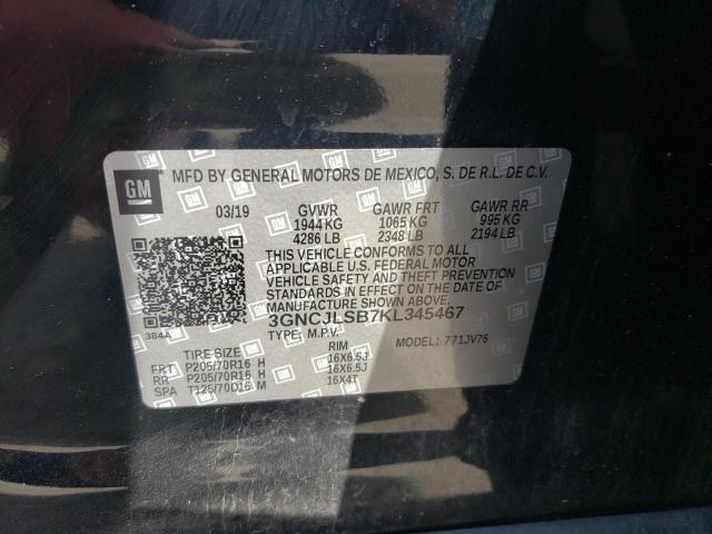 Photo 10 from auction – 2019 CHEVROLET TRAX 1LT with VIN 3GNCJLSB7KL345467