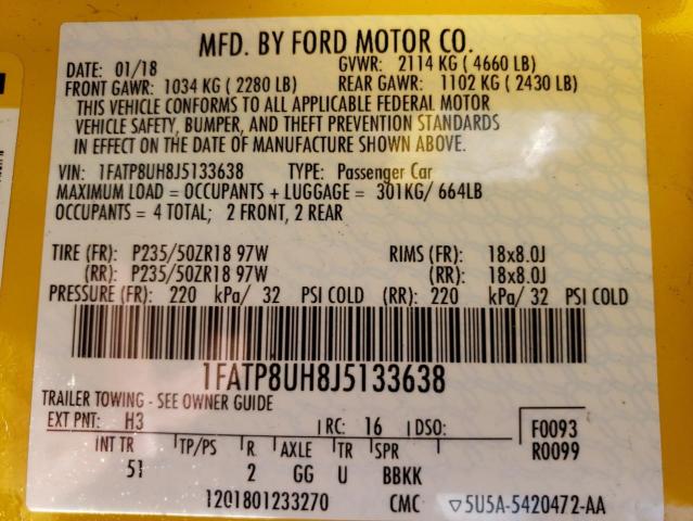 Photo 10 from auction – 2018 FORD MUSTANG with VIN 1FATP8UH8J5133638