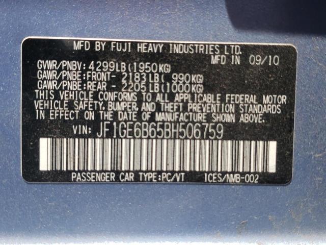 Photo 10 from auction – 2011 SUBARU IMPREZA 2. with VIN JF1GE6B65BH506759
