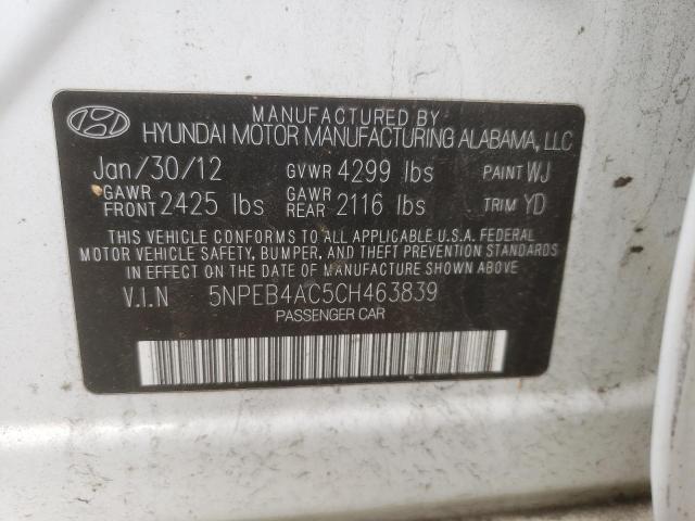 Photo 10 from auction – 2012 HYUNDAI SONATA GLS with VIN 5NPEB4AC5CH463839