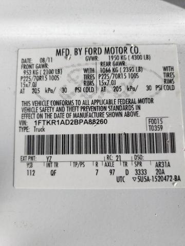 Photo 10 from auction – 2011 FORD RANGER with VIN 1FTKR1AD2BPA88260
