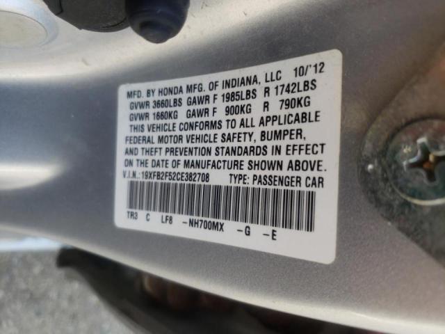 Photo 10 from auction – 2012 HONDA CIVIC LX with VIN 19XFB2F52CE382708