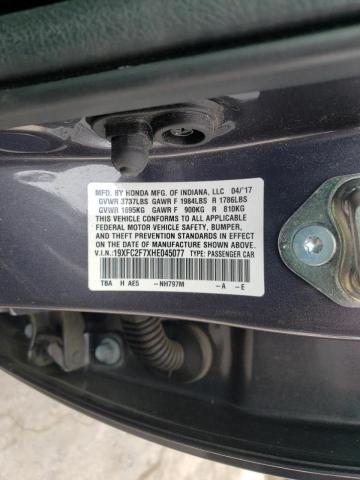Photo 10 from auction – 2017 HONDA CIVIC EX with VIN 19XFC2F7XHE045077