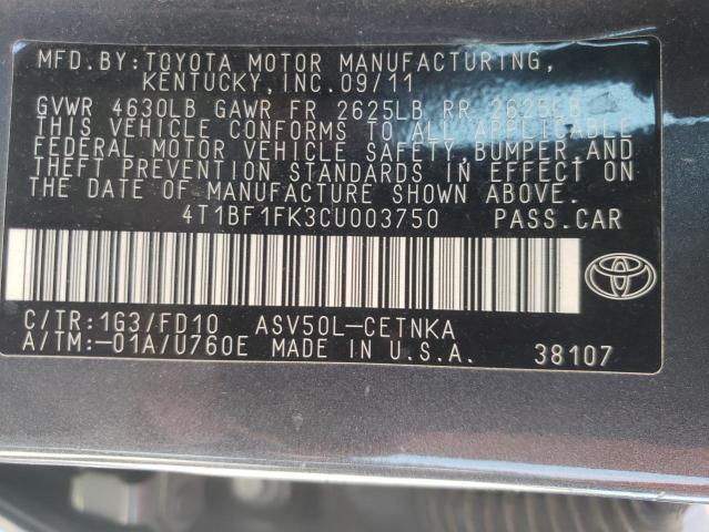 Photo 10 from auction – 2012 TOYOTA CAMRY BASE with VIN 4T1BF1FK3CU003750