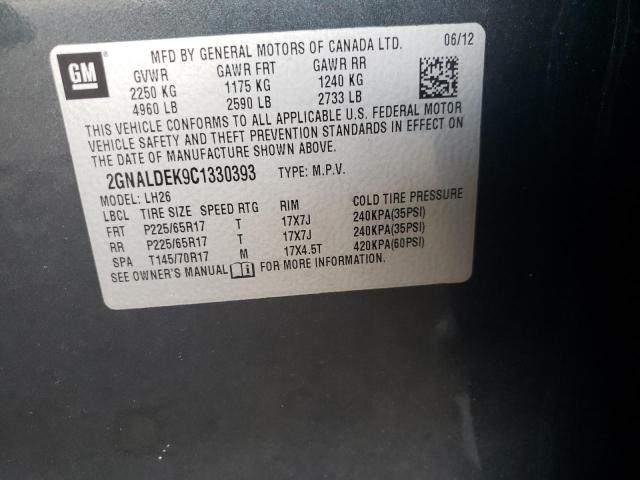 Photo 10 from auction – 2012 CHEVROLET EQUINOX LT with VIN 2GNALDEK9C1330393