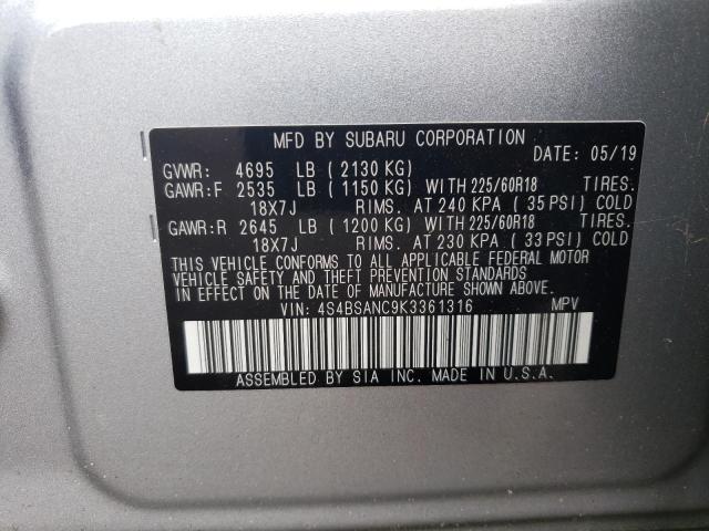 Photo 10 from auction – 2019 SUBARU OUTBACK 2. with VIN 4S4BSANC9K3361316