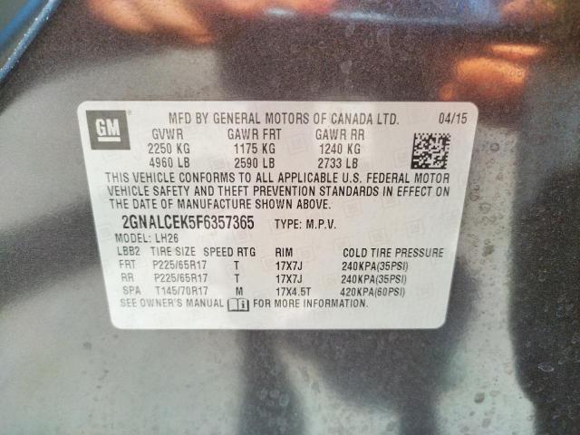 Photo 10 from auction – 2015 CHEVROLET EQUINOX LT with VIN 2GNALCEK5F6357365