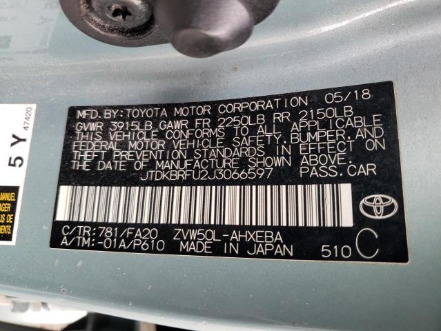 Photo 10 from auction – 2018 TOYOTA PRIUS with VIN JTDKBRFU2J3066597