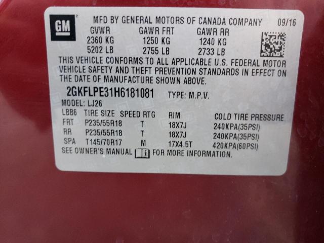 Photo 10 from auction – 2017 GMC TERRAIN SL with VIN 2GKFLPE31H6181081