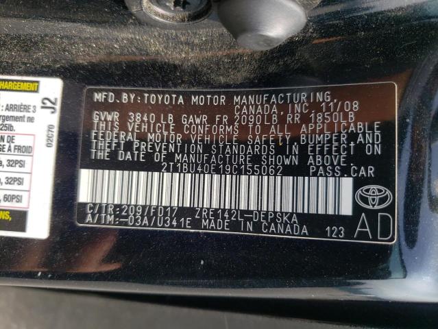 Photo 10 from auction – 2009 TOYOTA COROLLA BA with VIN 2T1BU40E19C155062