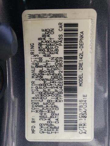 Photo 10 from auction – 2013 TOYOTA COROLLA BA with VIN 5YFBU4EE9DP219639