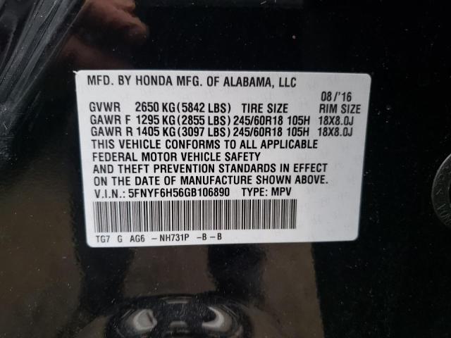 Photo 10 from auction – 2016 HONDA PILOT EXL with VIN 5FNYF6H56GB106890