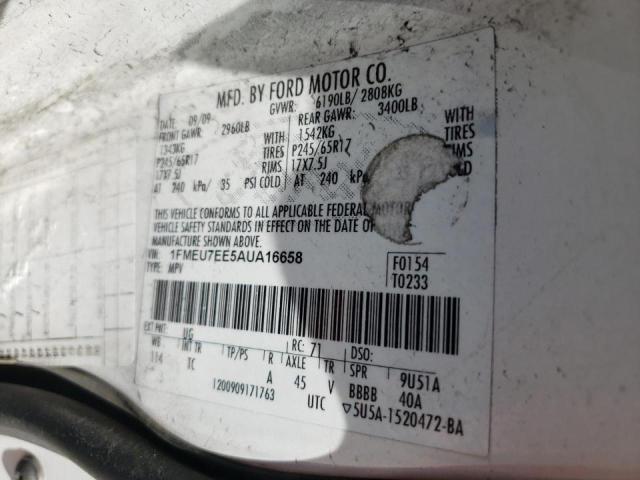 Photo 10 from auction – 2010 FORD EXPLORER E with VIN 1FMEU7EE5AUA16658