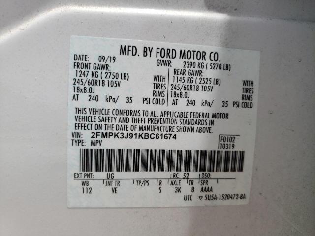 Photo 10 from auction – 2019 FORD EDGE SEL with VIN 2FMPK3J91KBC61674
