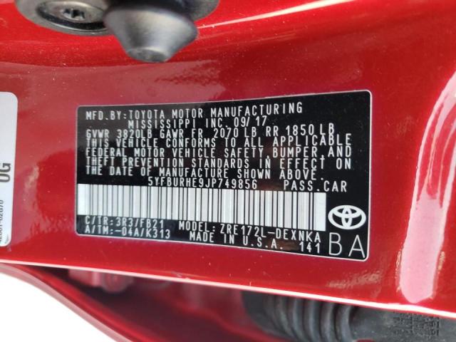 Photo 10 from auction – 2018 TOYOTA COROLLA L with VIN 5YFBURHE9JP749856