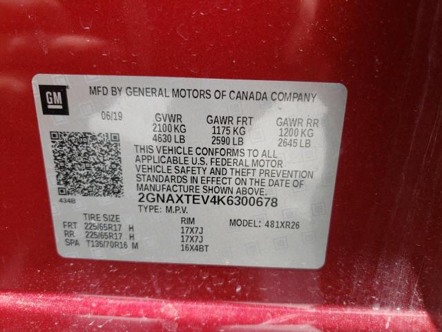 Photo 10 from auction – 2019 CHEVROLET EQUINOX LT with VIN 2GNAXTEV4K6300678