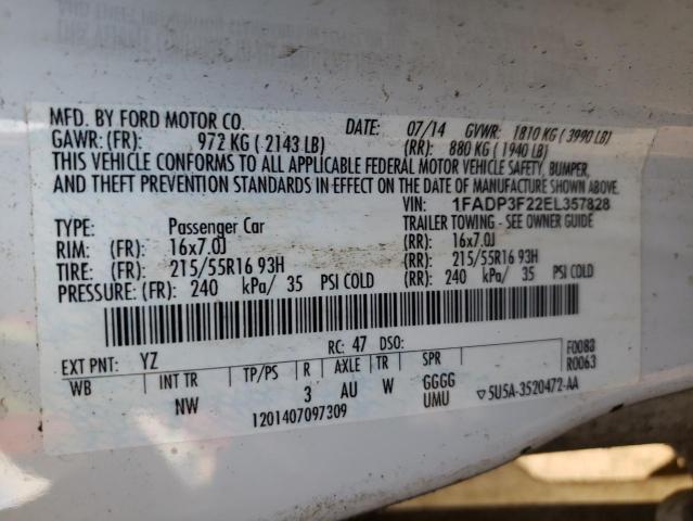 Photo 10 from auction – 2014 FORD FOCUS SE with VIN 1FADP3F22EL357828