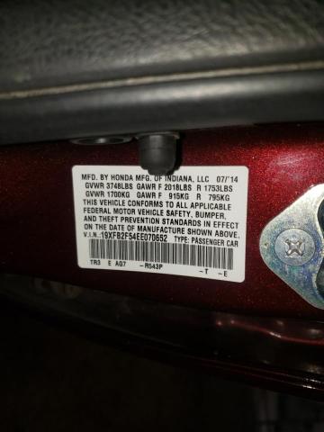 Photo 10 from auction – 2014 HONDA CIVIC LX with VIN 19XFB2F54EE070652