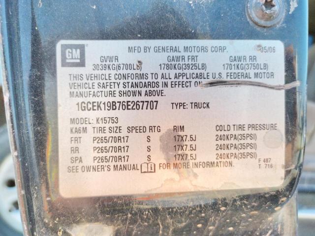 Photo 10 from auction – 2006 CHEVROLET SILVERADO with VIN 1GCEK19B76E267707