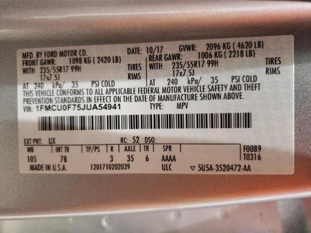 Photo 10 from auction – 2018 FORD ESCAPE S with VIN 1FMCU0F75JUA54941