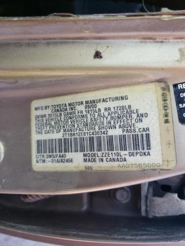 Photo 10 from auction – 2001 TOYOTA COROLLA CE with VIN 2T1BR12E01C430342