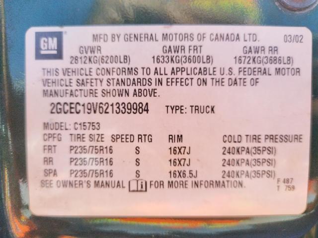 Photo 10 from auction – 2002 CHEVROLET SILVERADO with VIN 2GCEC19V621339984