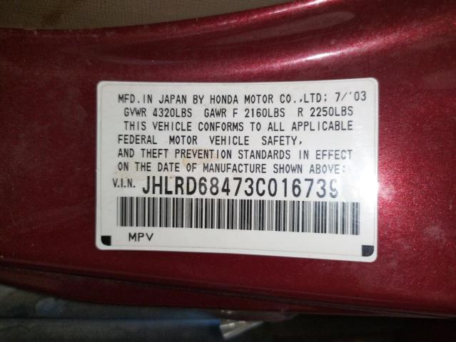Photo 10 from auction – 2003 HONDA CR-V LX with VIN JHLRD68473C016739