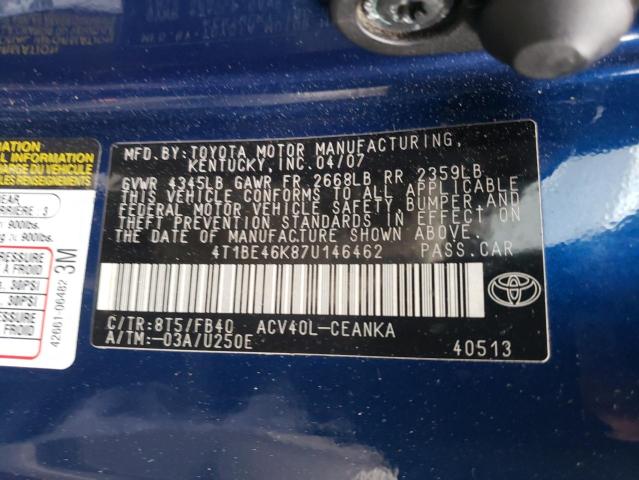 Photo 10 from auction – 2007 TOYOTA CAMRY with VIN 4T1BE46K87U146462