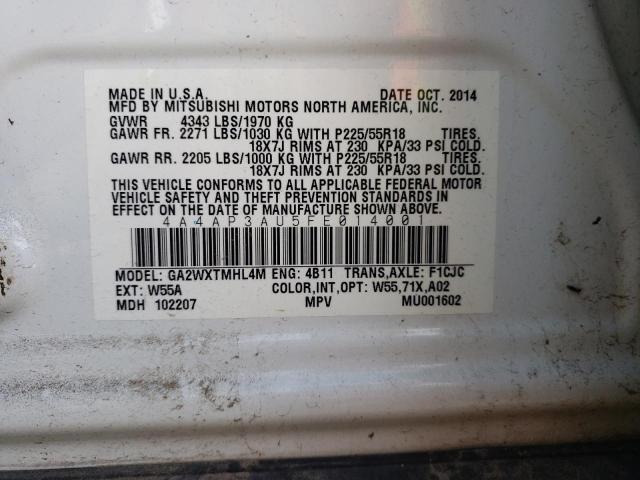 Photo 10 from auction – 2015 MITSUBISHI OUTLANDER with VIN 4A4AP3AU5FE014001