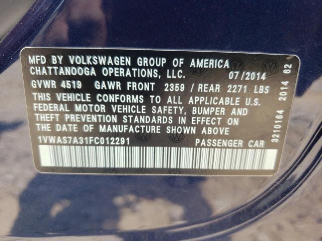 Photo 10 from auction – 2015 VOLKSWAGEN PASSAT S with VIN 1VWAS7A31FC012291