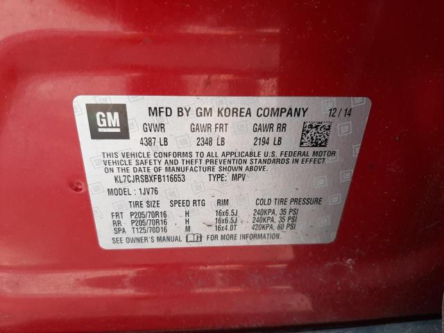 Photo 10 from auction – 2015 CHEVROLET TRAX 1LT with VIN KL7CJRSBXFB116653
