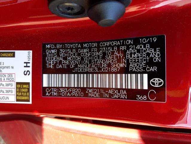 Photo 10 from auction – 2020 TOYOTA COROLLA LE with VIN JTDEBRBE3LJ021887