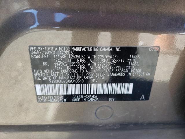 Photo 10 from auction – 2010 TOYOTA RAV4 with VIN 2T3BK4DV6AW019519