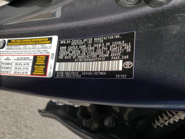 Photo 10 from auction – 2010 TOYOTA CAMRY BASE with VIN 4T1BF3EK6AU072412
