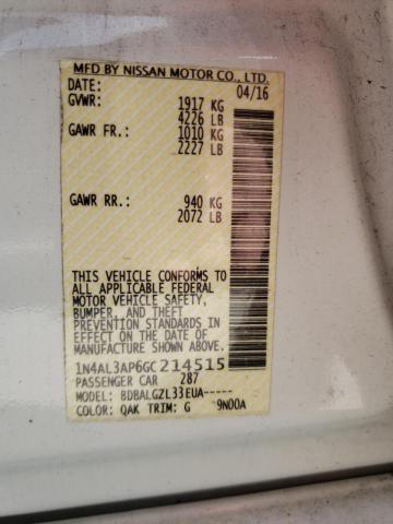 Photo 10 from auction – 2016 NISSAN ALTIMA 2.5 with VIN 1N4AL3AP6GC214515