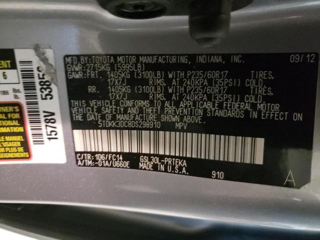 Photo 10 from auction – 2013 TOYOTA SIENNA LE with VIN 5TDKK3DC8DS298910
