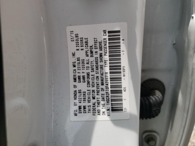 Photo 10 from auction – 2015 HONDA ACCORD EX with VIN 1HGCR2F70FA255318