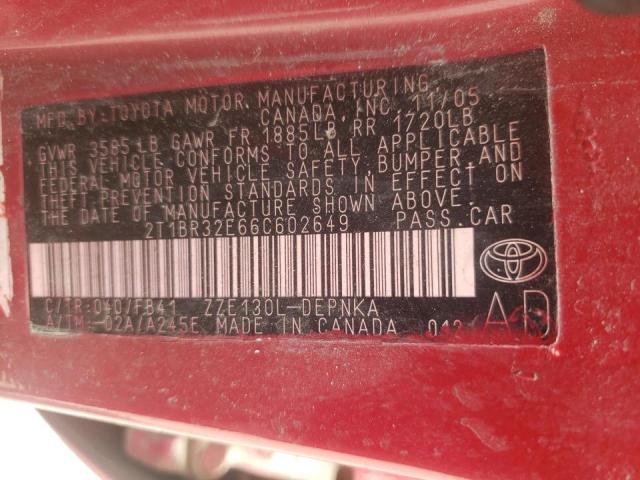 Photo 10 from auction – 2006 TOYOTA COROLLA CE with VIN 2T1BR32E66C602649