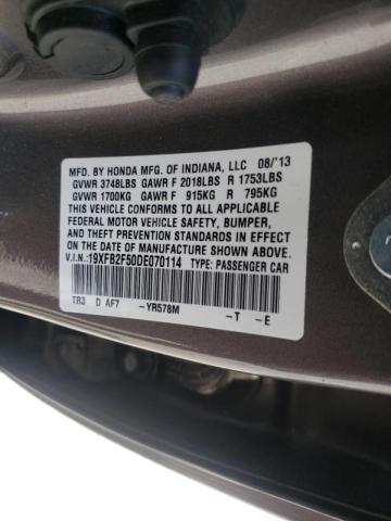 Photo 10 from auction – 2013 HONDA CIVIC LX with VIN 19XFB2F50DE070114