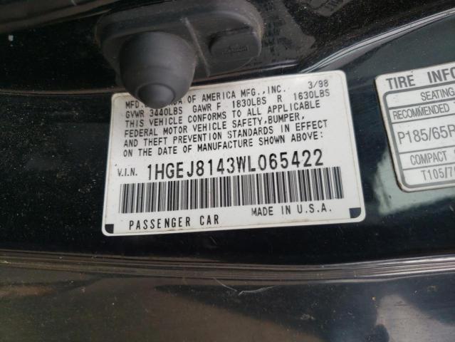 Photo 10 from auction – 1998 HONDA CIVIC EX with VIN 1HGEJ8143WL065422
