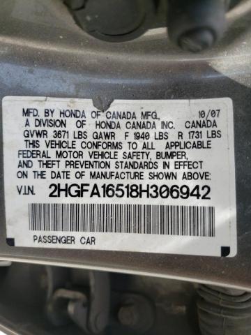 Photo 10 from auction – 2008 HONDA CIVIC LX with VIN 2HGFA16518H306942