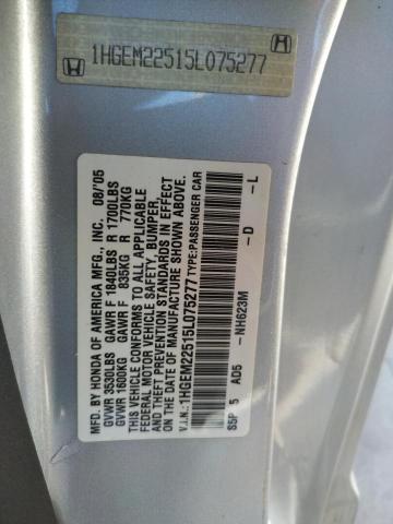 Photo 10 from auction – 2005 HONDA CIVIC LX with VIN 1HGEM22515L075277