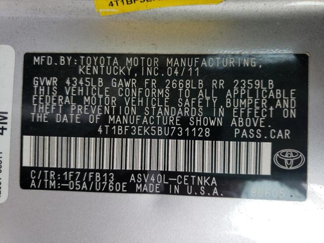 Photo 10 from auction – 2011 TOYOTA CAMRY BASE with VIN 4T1BF3EK5BU731128