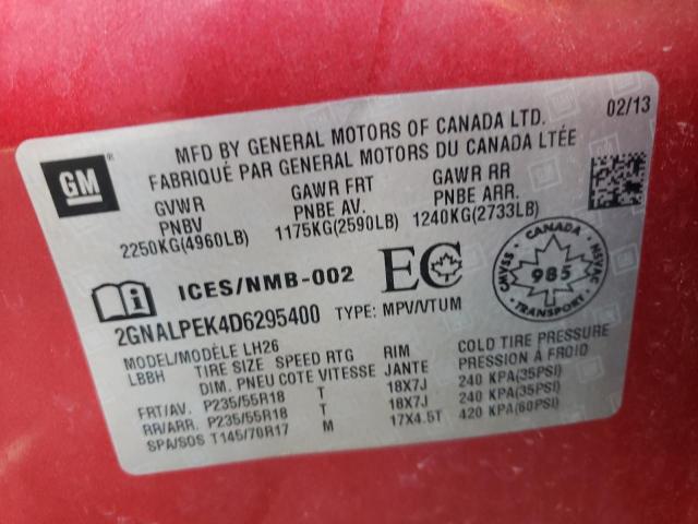 Photo 10 from auction – 2013 CHEVROLET EQUINOX LT with VIN 2GNALPEK4D6295400