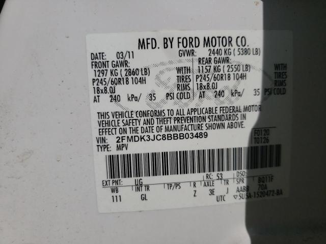 Photo 10 from auction – 2011 FORD EDGE SEL with VIN 2FMDK3JC8BBB03489