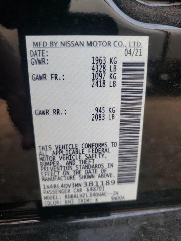 Photo 10 from auction – 2021 NISSAN ALTIMA SV with VIN 1N4BL4DV3MN381189