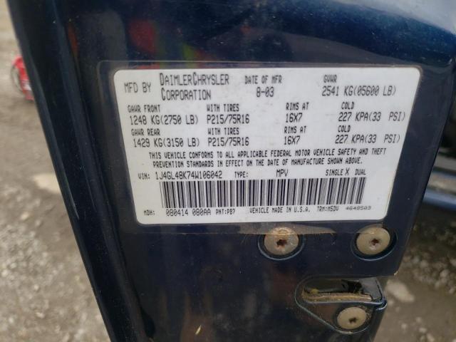 Photo 10 from auction – 2004 JEEP LIBERTY SP with VIN 1J4GL48K74W106042