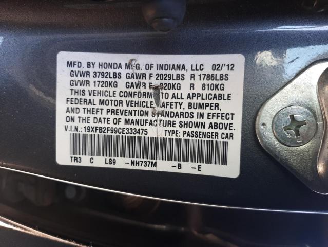 Photo 10 from auction – 2012 HONDA CIVIC EXL with VIN 19XFB2F99CE333475