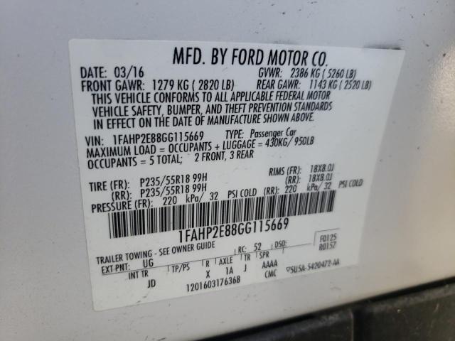 Photo 10 from auction – 2016 FORD TAURUS SEL with VIN 1FAHP2E88GG115669